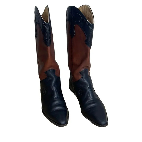 Vintage Nine West Black Cognac Leather Western Boot Women's Size 6 - Picture 3 of 9